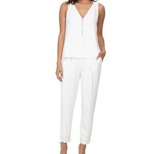 Trina Turk Banning Crepe Jumpsuit V Neck Zipper Sleeveless White